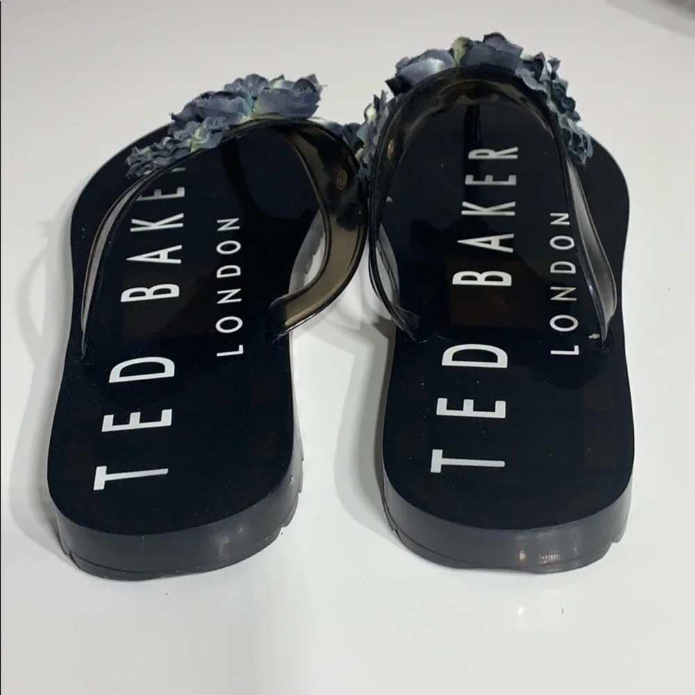 Rare Ted Baker Garden Flower Fairy Jelly Thong sandal 7 women’s black n blue